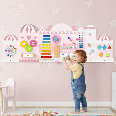 Castle Sensory Wall, 11 in 1 Activity Wall Busy Board Panels Montessori Toddler