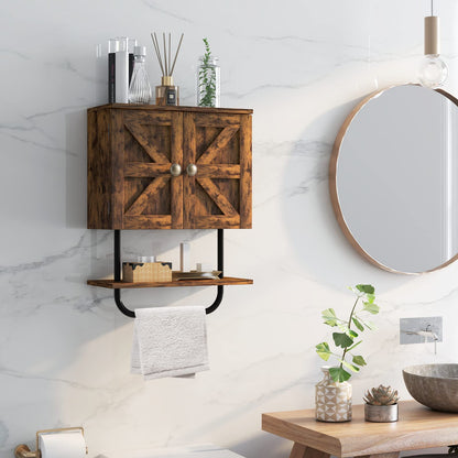 Bathroom Wall Cabinet with Double Door and Open Shelf and Towel Rack