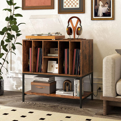 Record Player Stand with Charging Station for Living Room