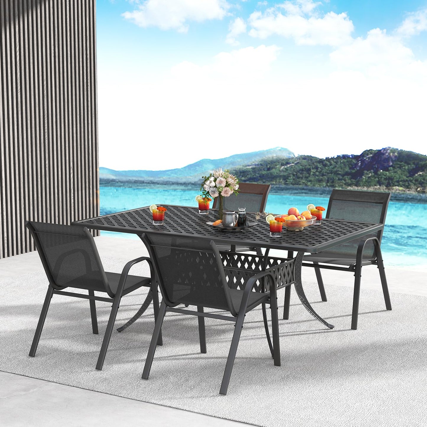 Set of 4 Patio Chairs with Armrests for Garden Deck and Porch