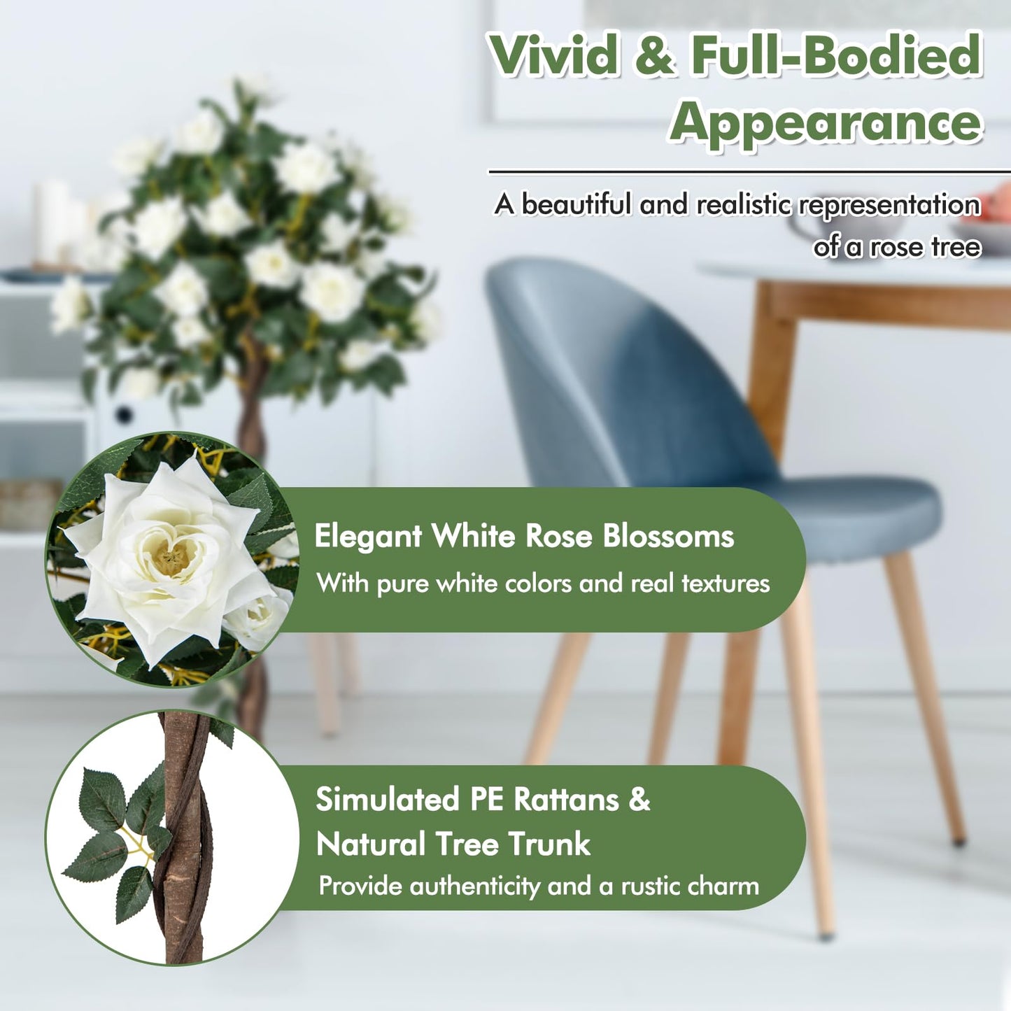 120 CM Artificial Flower Tree Faux Floral Plant with White Roses