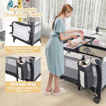 3 in 1 Baby Activity Center Foldable Pack and Play with Diaper Changing Table