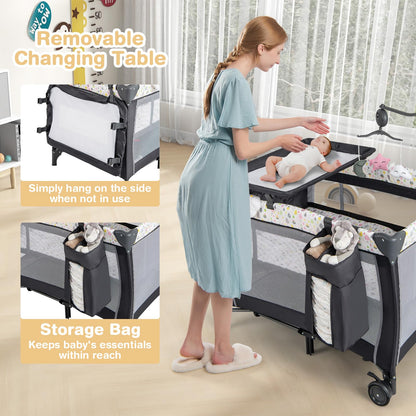 3 in 1 Baby Activity Center Foldable Pack and Play with Diaper Changing Table
