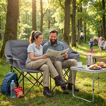 Double Camping Chair with Cup Holders and Glass Racks
