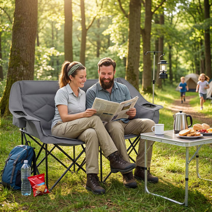 Double Camping Chair with Cup Holders and Glass Racks