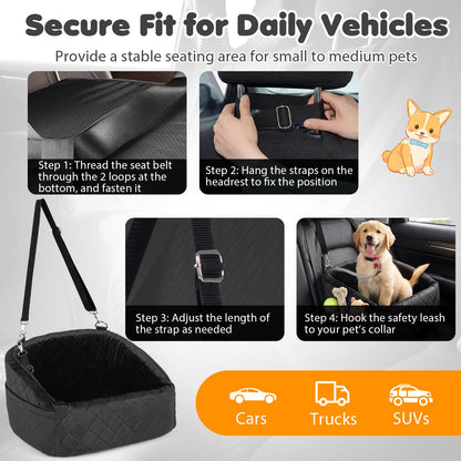 Dog Car Seat, Soft Travel Dog Booster Seat with Safety Straps