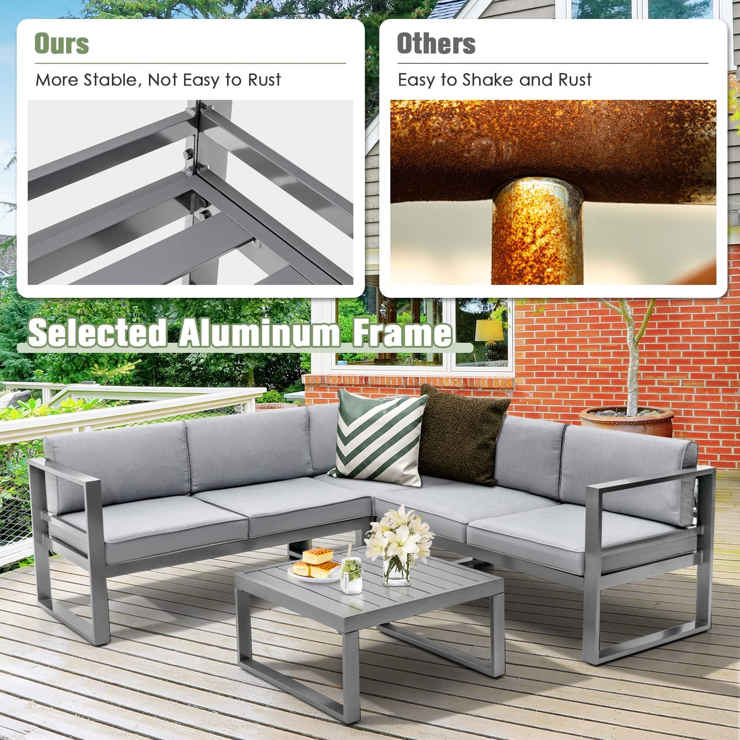 5 Seater L Shape Aluminium Garden Corner Sofa Set