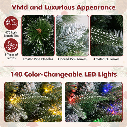 180/150 CM Pre-Lit Artificial Christmas Tree with 856/476 Pine Needles/Flocked PVC/PE Tips