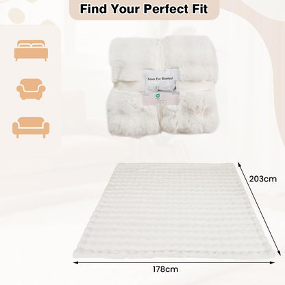 Fuzzy Plush Rabbit Fur Bubble Blanket for Bed Armchair Sofa