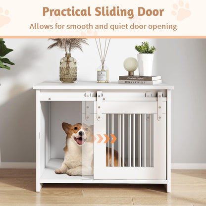 Modern Dog Crate Wooden Dog Cage with Wide Tabletop and Door