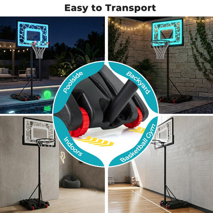 Pool Basketball Hoop with LED 8-Height Adjustable Swimming Pool Basketball
