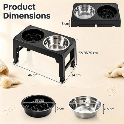 Raised Dog Bowls with Slow Feeder and 4-Level Adjustable Stand