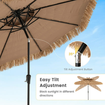 Thatched Tiki Parasol, Tilt Adjustment Hawaiian Patio Beach Umbrella