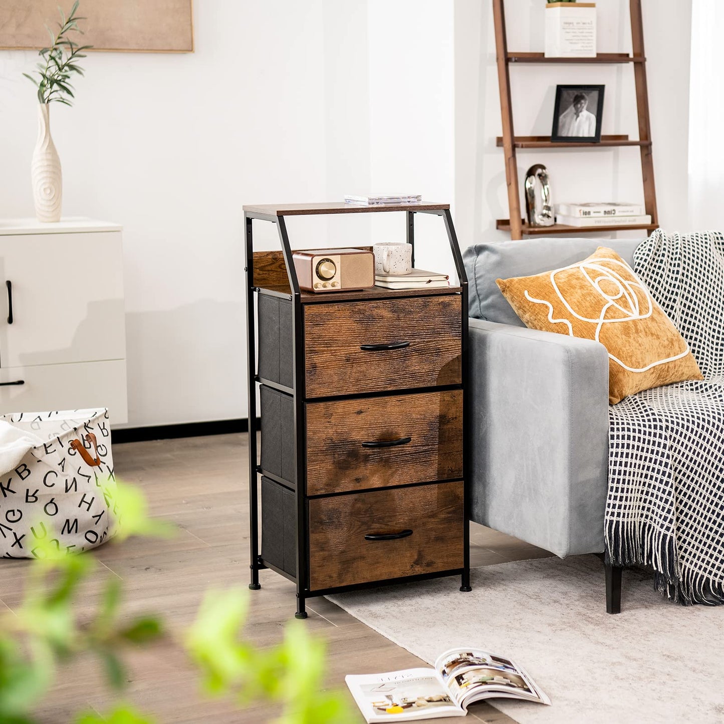 3 Drawer Organizer Unit with Wooden Top and Front