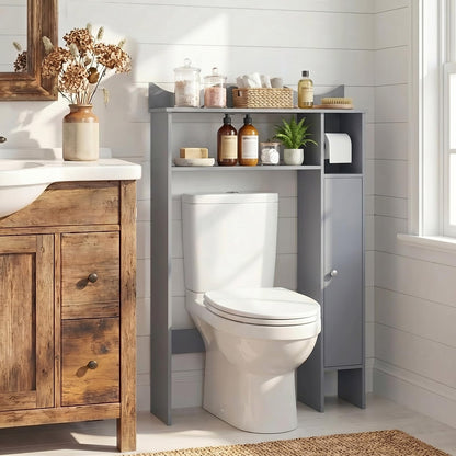 Over Toilet Storage Cabinet with Paper Holder and Removable Shelves for Bathroom
