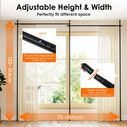 Room Divider Curtain Rod, No Drilling Adjustable Tension Rods Stand for Room Separation