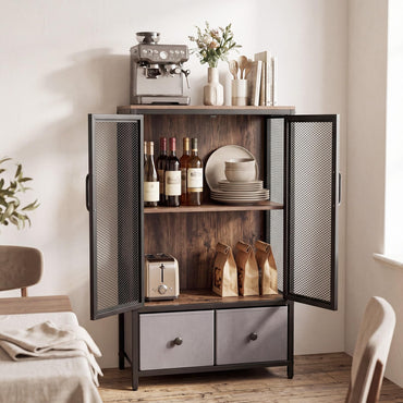 Sideboard Storage Cabinet with 2 Mesh Doors & 2 Fabric Drawers