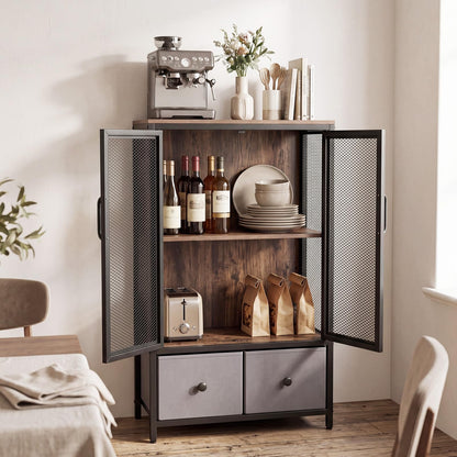 Sideboard Storage Cabinet with 2 Mesh Doors & 2 Fabric Drawers