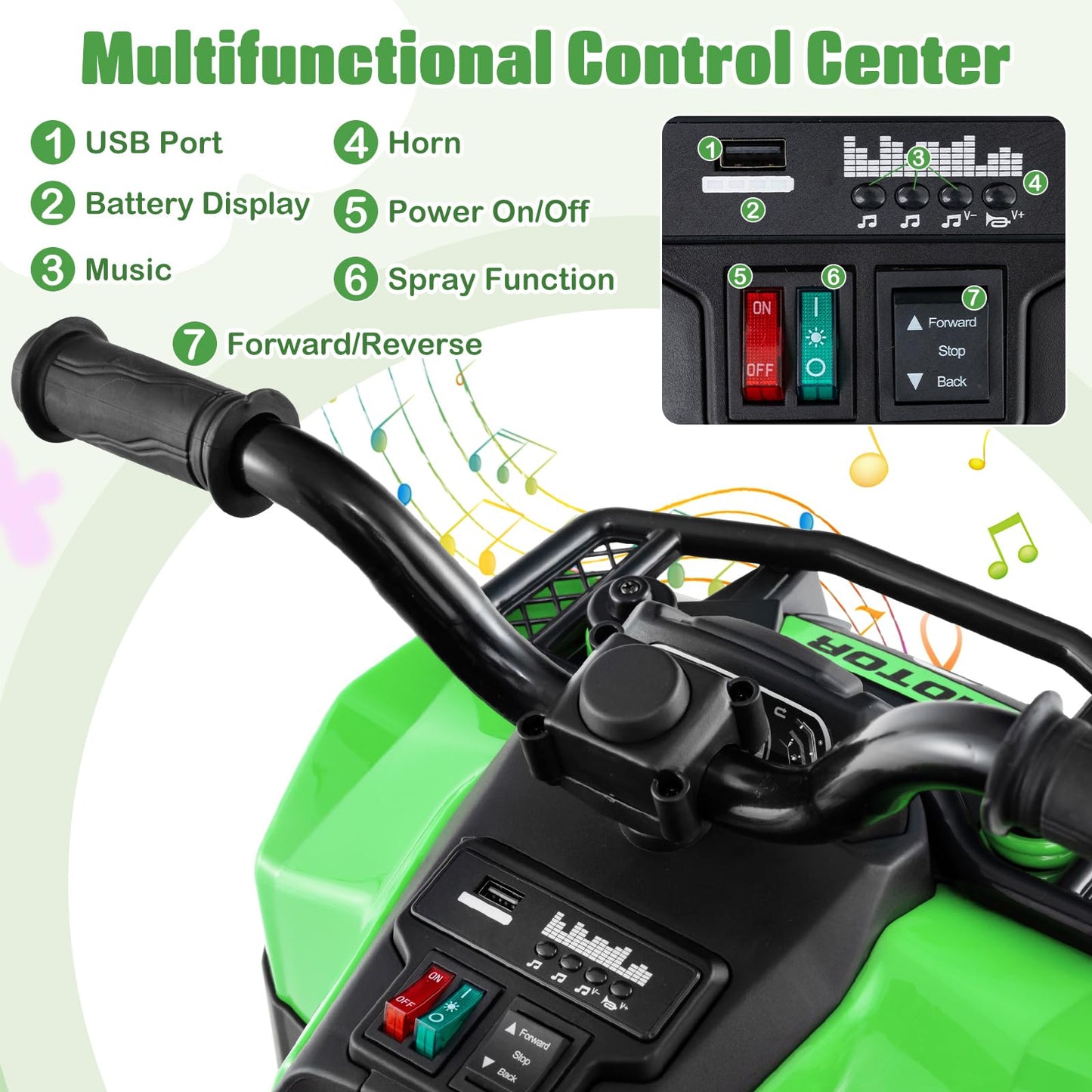 6V Kids Electric Quad Bike with Spray Function and Storage Box