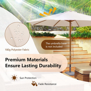 Pulley Operated Wood Patio Umbrella with 3 Gear Position and 8 Ribs