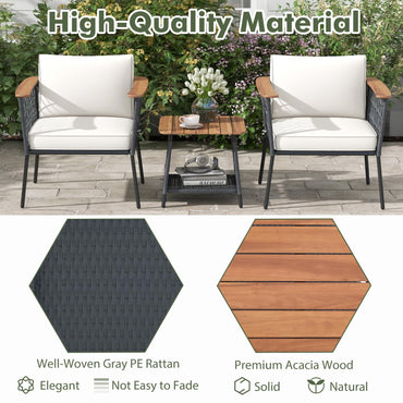 3 Piece Patio Furniture Set with Acacia Wood Armrests and Tabletop