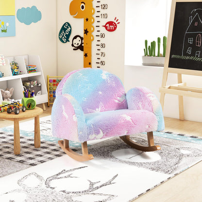Upholstered Kids Rocking Chair with Luminous Effect and Poplar Wood Rocking Feet