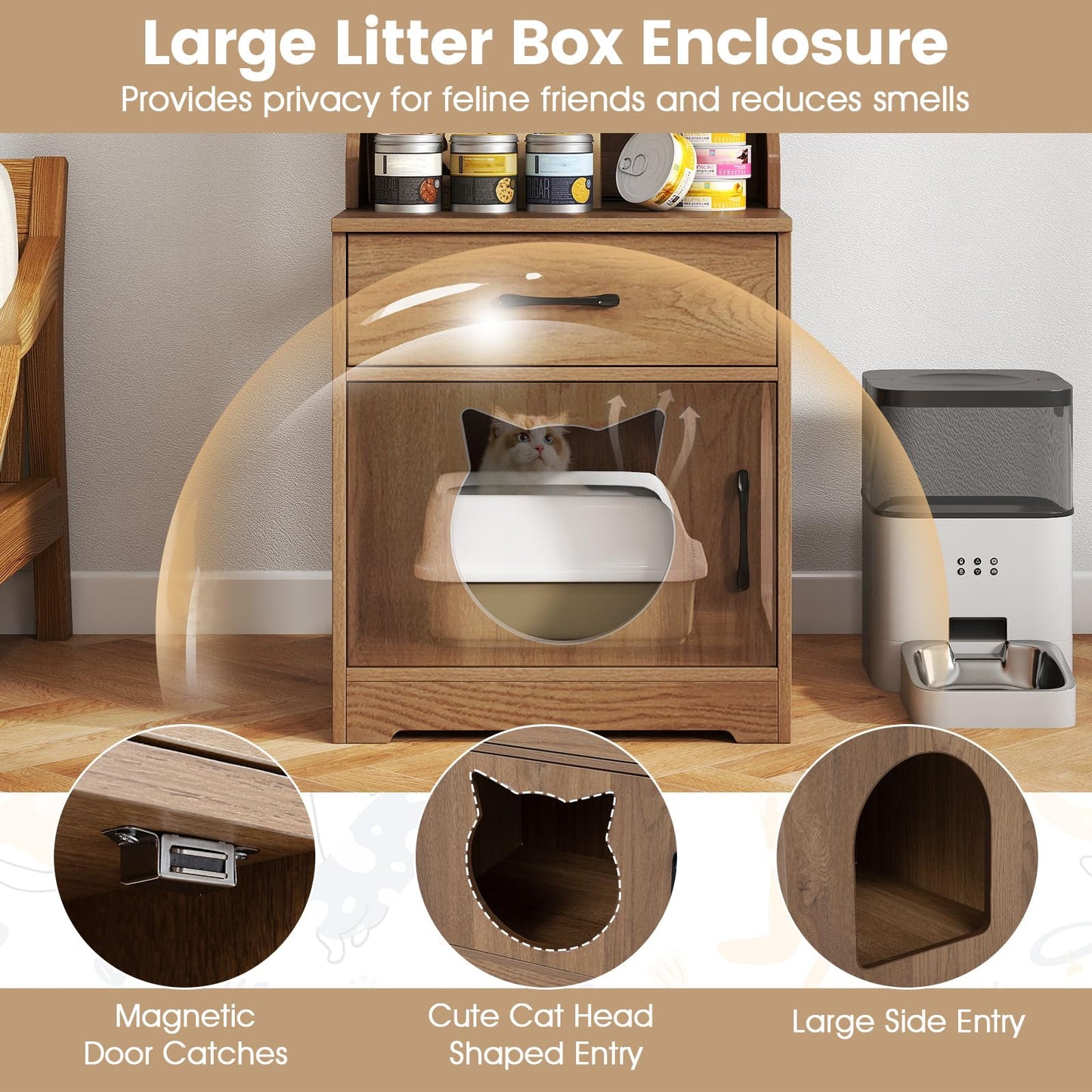 152 cm Tall Cat Litter Box Enclosure with Adjustable LED Light