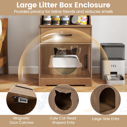 152 cm Tall Cat Litter Box Enclosure with Adjustable LED Light