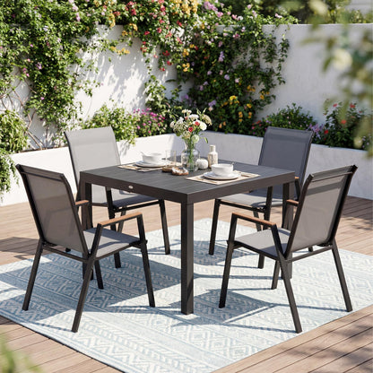 Garden Chairs Set of 2/4, Stackable Outdoor Dining Chairs with Armrests