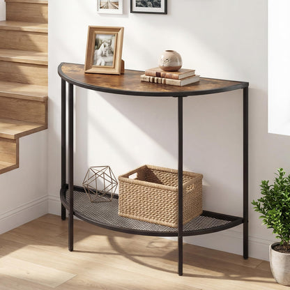 2-Tier Console Table, Half Moon Industrial Narrow Entryway Table