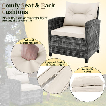 3 Pieces Metal Frame Garden Coffee Table and Sofa Chairs Set with Cushions