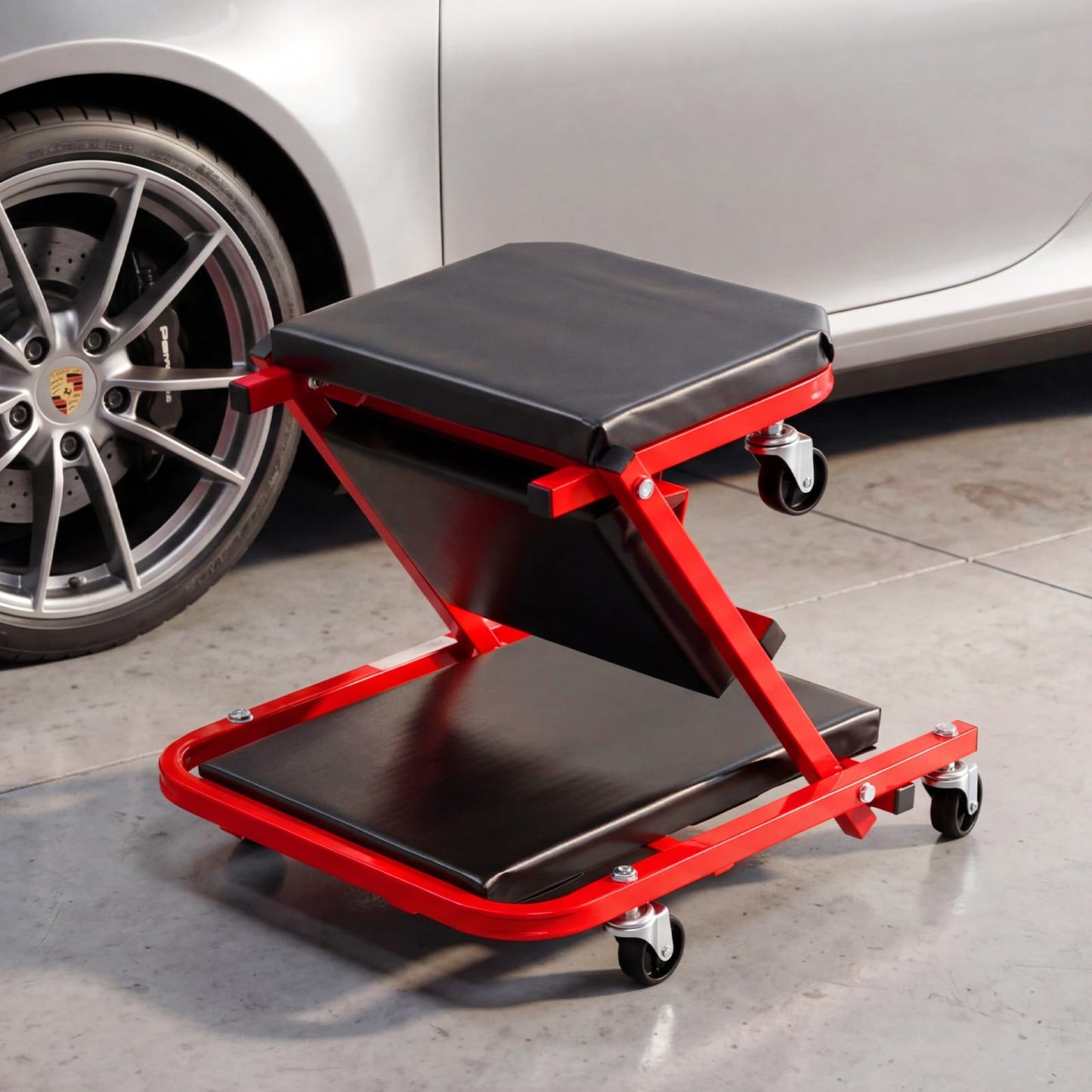 2-in-1 Rolling Folding Z Creeper Seat 36 Inch Roller Garage Chair with 6 Swivel Casters