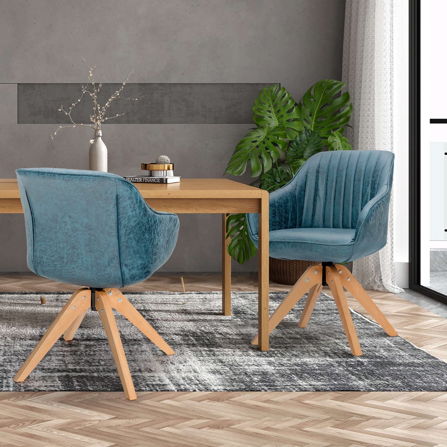 Set of 2/4 360° Swivel Accent Chair with Solid Wood Legs