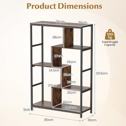 5-Tier Geometric Bookshelf with Open Shelves (Golden + White) | Metal Frame Bookcase Display Stand