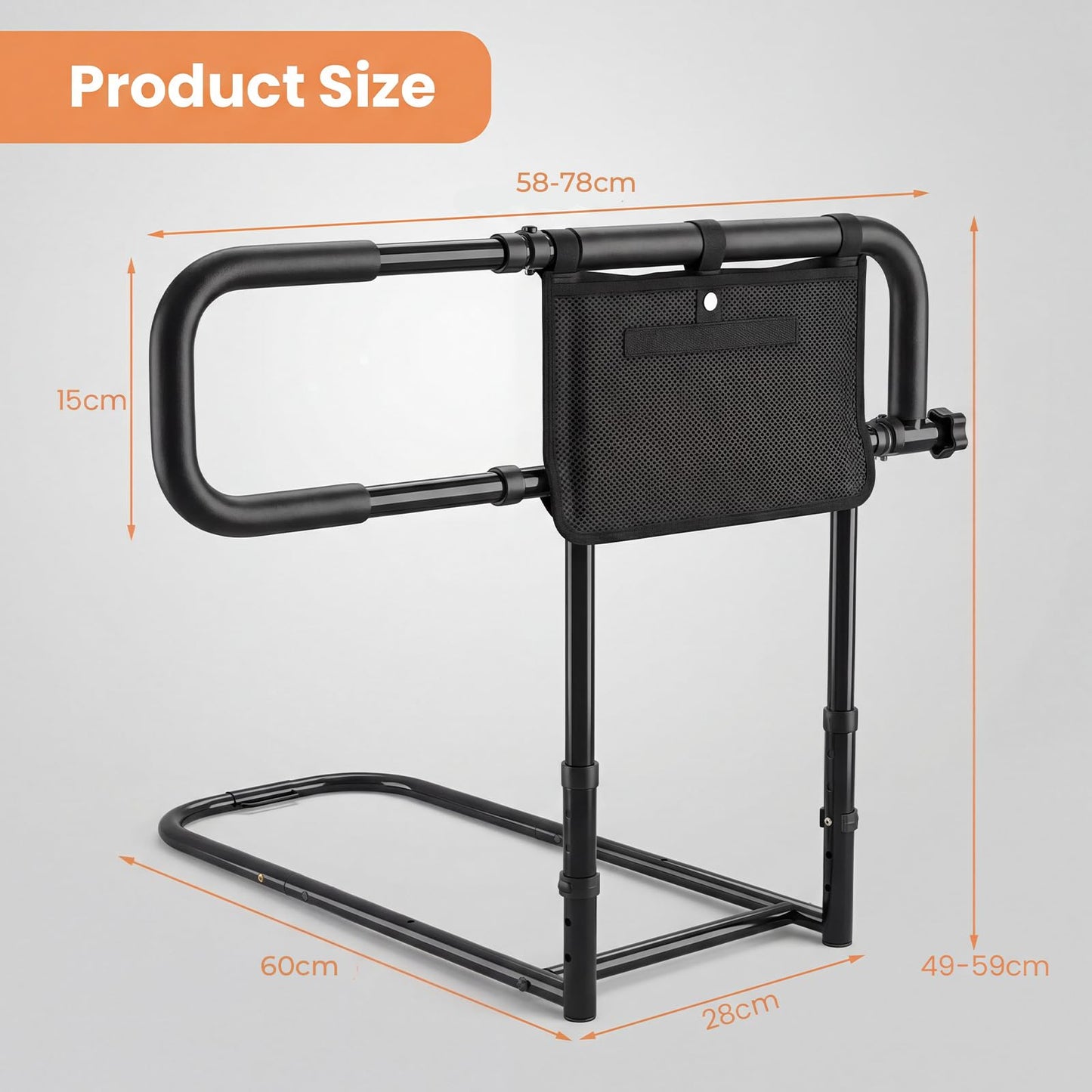 Foldable Bed Rail for Seniors with Adjustable Width and Height