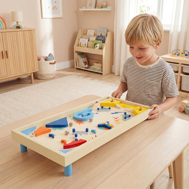 Wooden Pinball Machine Scoring Rotating Track Tabletop Game with 3 Balls