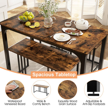 Metal Frame Dining Table and 2 Stool Set with 1 Bench