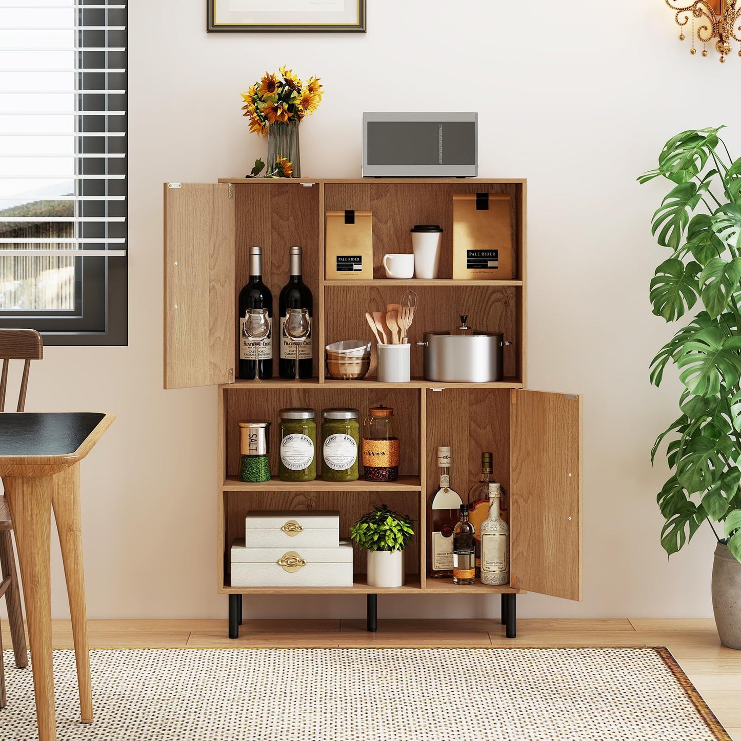 Wooden Bookcase, 4 Cube Storage Cabinet with 2 Doors