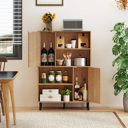 Wooden Bookcase, 4 Cube Storage Cabinet with 2 Doors