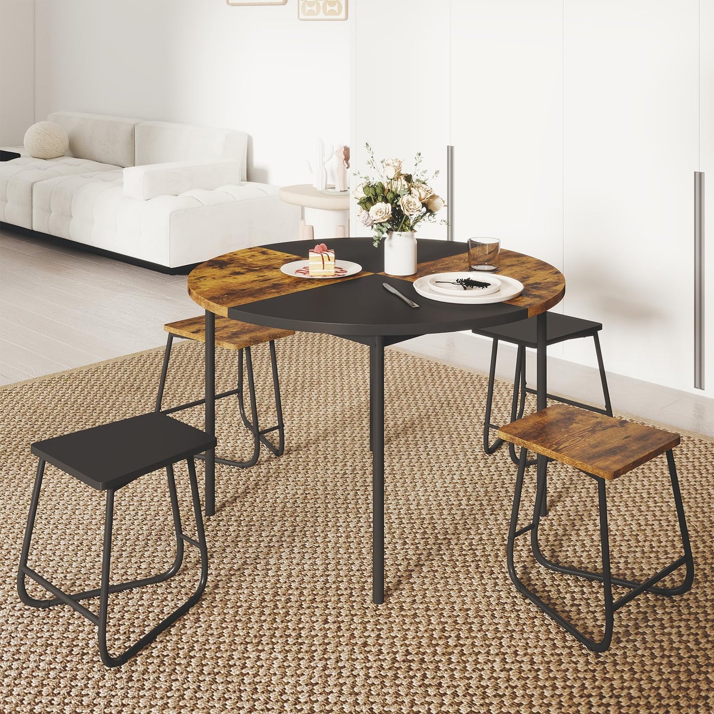 5 Piece Dining Table Set, Round Kitchen Table and Stools