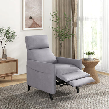 Linen Fabric Push Back Recliner Armchair with Adjustable Backrest and Footrest