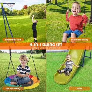 4-in-1 Kids Metal Swing Stand with Double Swings