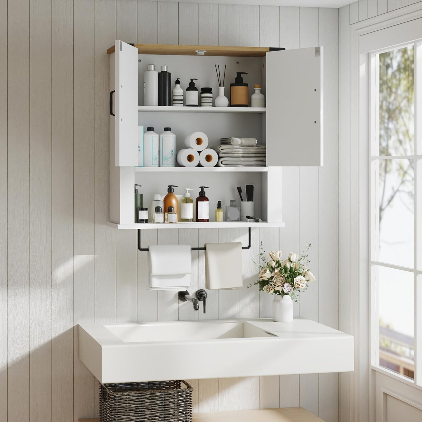 Bathroom Wall Cabinet, Farmhouse Over-The-Toilet Storage Cupboard