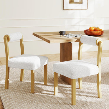Wooden Dining Chair Set of 2 Faux Sherpa Upholstered Kitchen Chairs