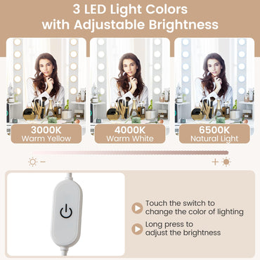 Corner Dressing Table with 3-Angle LED Lights Mirrors & Charging Station