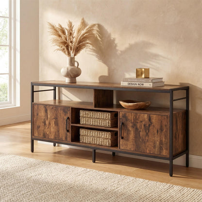 TV Stand Cabinet for TVs up to 65 Inches, 147cm Wooden Media Entertainment Center with 2 Storage Cabinets
