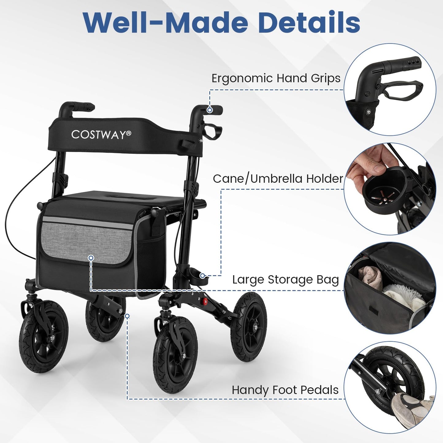 Walker for Seniors with Seat Folding Rollator Walker with Pneumatic Tires