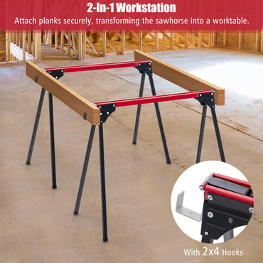 2 Pack Portable Saw Horse Work Table with Quick Open Legs and Support Arms