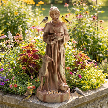 Garden Statue, Tall Virgin Mary/St. Francis Statue, Indoor Outdoor Religious Sculpture Art Decoration