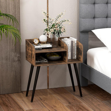 2-Tier Mid Century Modern Nightstand with Open Shelves